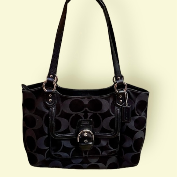 Coach Handbags - Black Signature Coach Canvas Handbag with COA